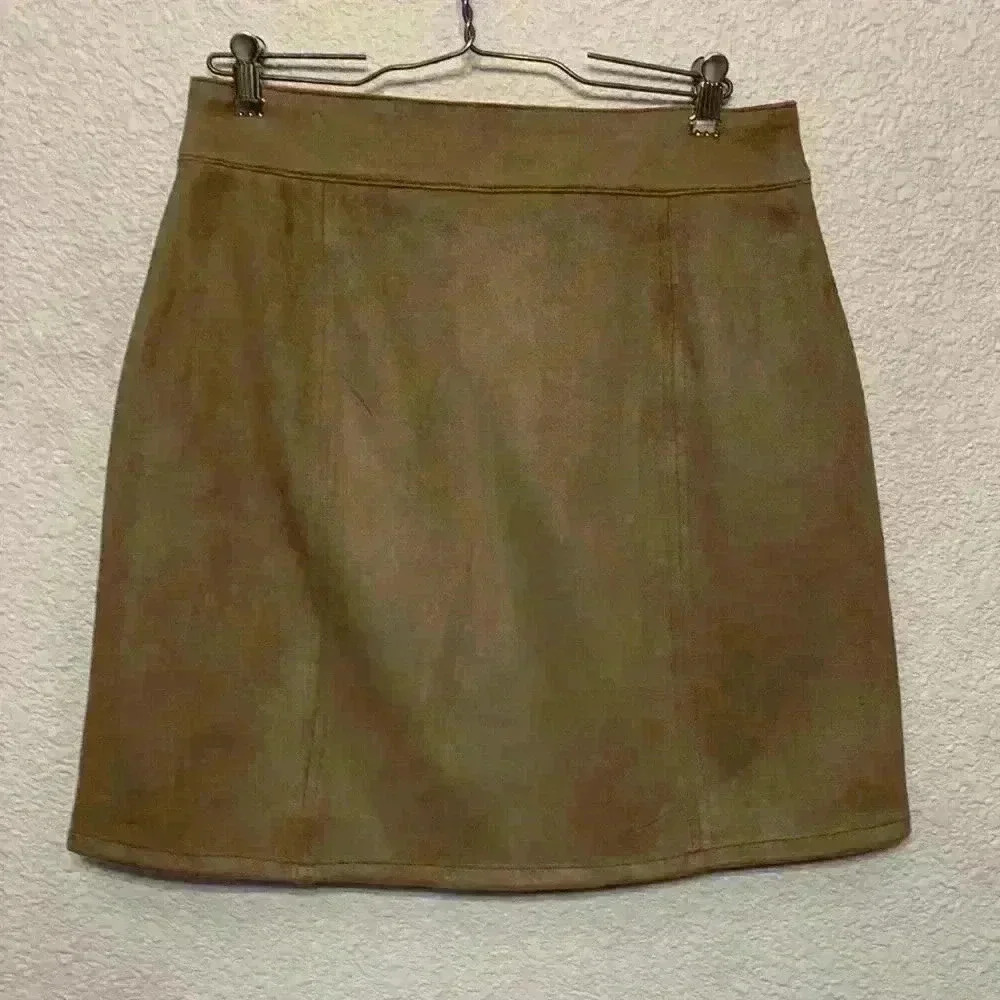 Maurice’s tan faux suede mini skirt sz 4 fall winter zipper pencil career office - Picture 5 of 8